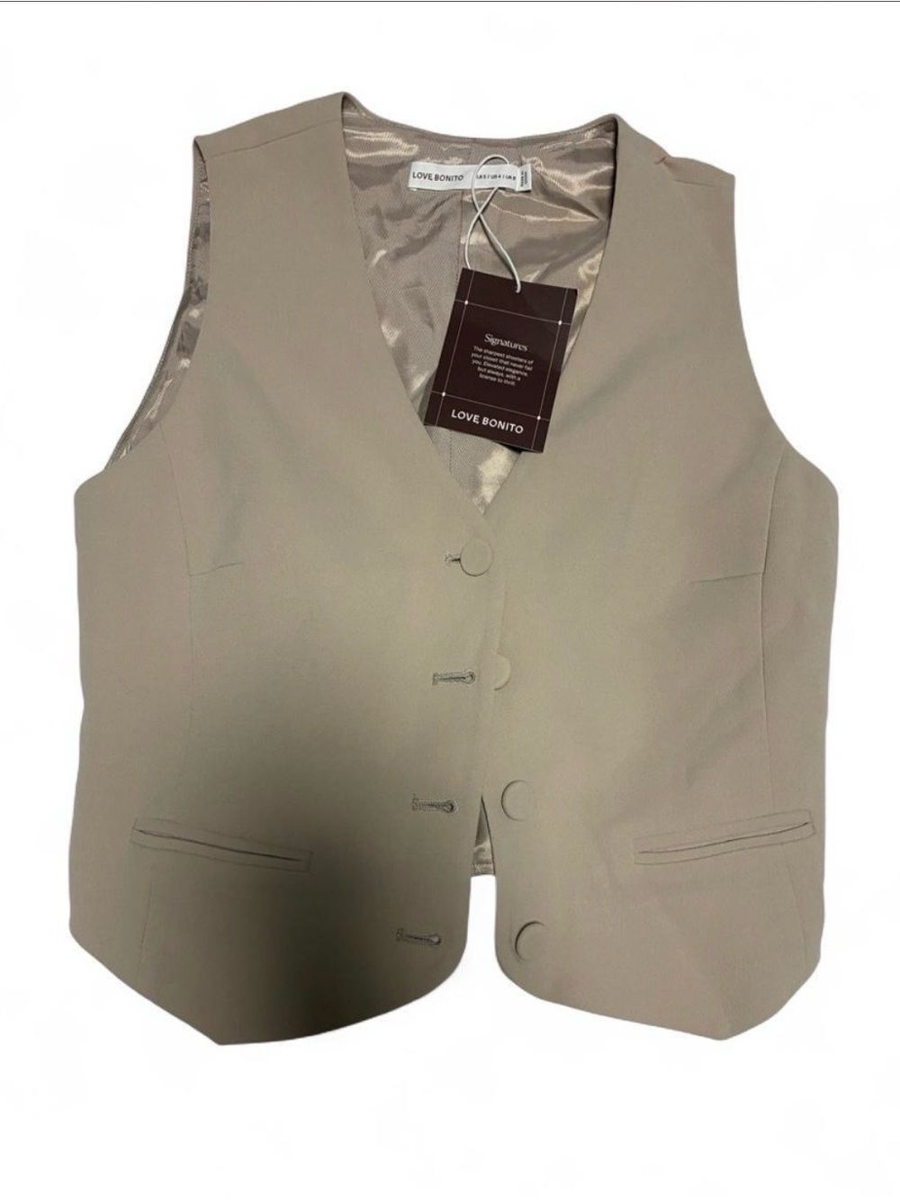 NWT Love Bonito Signature Tan Button Vest - size 4